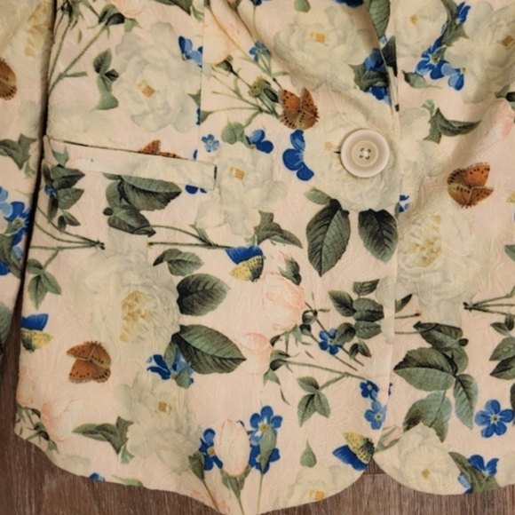 Smashed Lemon Butterfly & Floral Blazer Size 8 Blush Pink & Multi Colored - Picture 4 of 11